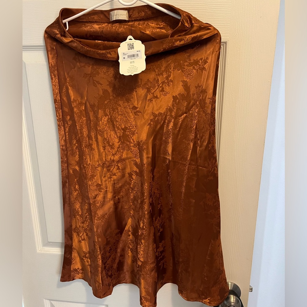 NWT Altar'd State Copper Floral Satin Midi Skirt